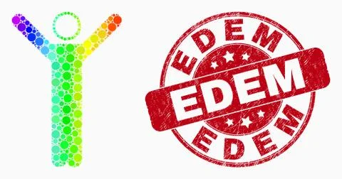 Vector Bright Pixel Hands up Person Icon and Distress Edem Watermark Ilustração Stock