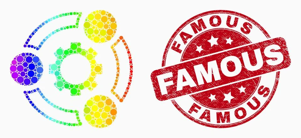 Vector Bright Pixel Industrial Cooperation Icon and Scratched Famous Seal Illustrazione stock
