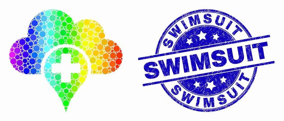 Vector Bright Pixel Medical Cloud Icon and Scratched Swimsuit Seal 스톡 일러스트
