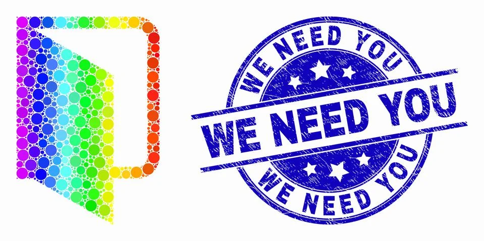 Vector Bright Pixel Open Folder Icon and Grunge We Need You Stamp Seal Stock Illustration
