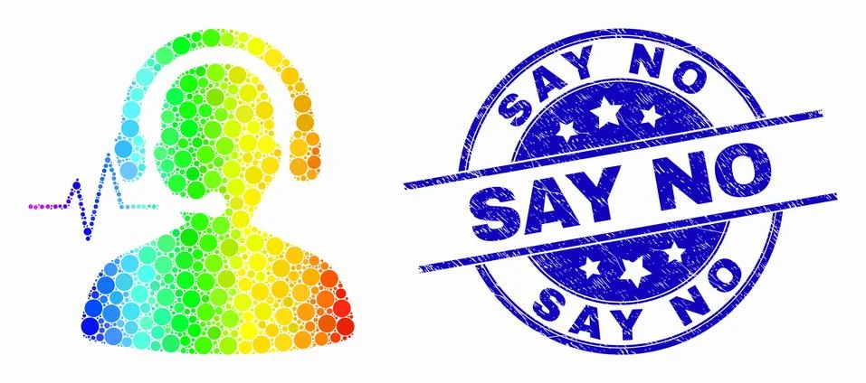 Vector Bright Pixel Operator Signal Icon and Scratched Say No Seal Stock Illustration