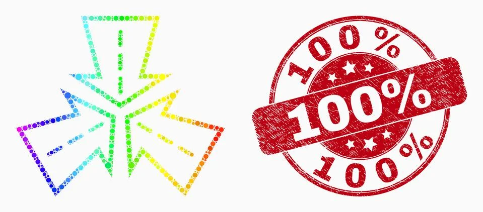 Vector Bright Pixel Triple Roads Intersection Icon and Distress 100% Watermar Stock Illustration
