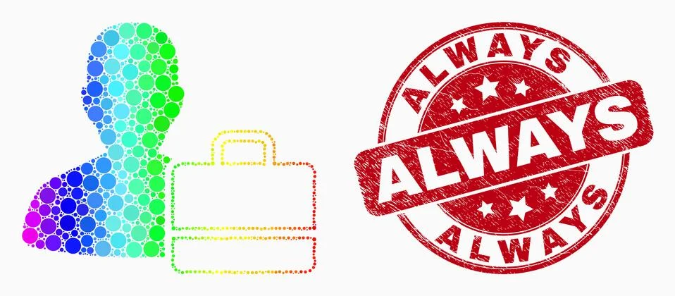 Vector Bright Pixel User Case Icon and Grunge Always Stamp Illustrazione stock