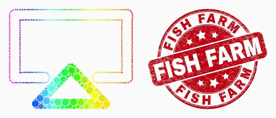 Vector Bright Pixelated Display Icon and Scratched Fish Farm Stamp Seal Illustrazione stock