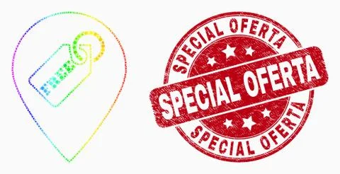 Vector Bright Pixelated Free Tag Marker Icon and Scratched Special Oferta Stamp Ilustración de archivo