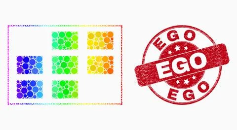 Vector Bright Pixelated Grid Cells Icon and Grunge Ego Watermark Stock Illustration