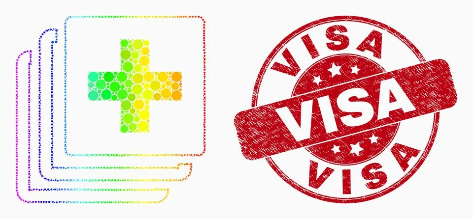 Vector Bright Pixelated Medical Data Icon and Scratched Visa Seal Illustrazione stock