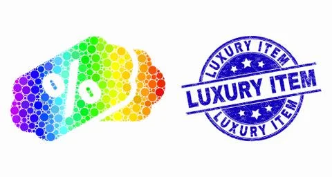 Vector Bright Pixelated Percent Tags Icon and Scratched Luxury Item Stamp Seal Illustrazione stock