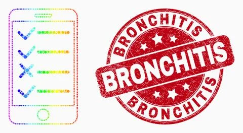 Vector Bright Pixelated Smartphone Task List Icon and Scratched Bronchitis Se Stock Illustration