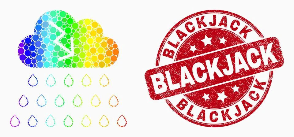 Vector Bright Pixelated Storm Cloud Icon and Grunge Blackjack Watermark Illustrazione stock