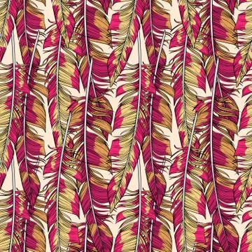 Vector bright red feathers seamless pattern Stock Illustration