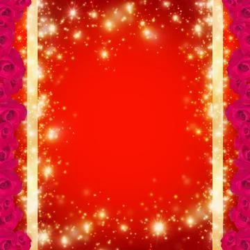 Vector Bright red greeting card with gold ribbons sequins and roses for Valen Stock Illustration