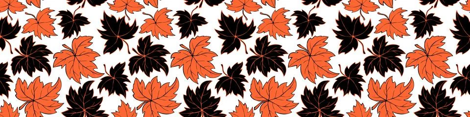 Vector bright seamless pattern with falling red and black leaves in flat styl Stock Illustration