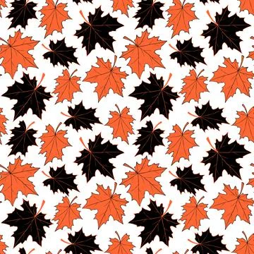 Vector bright seamless pattern with falling red and black maple leaves in fla Stock Illustration