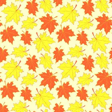 Vector bright seamless pattern with falling yellow red orange maple leaves in Stock Illustration
