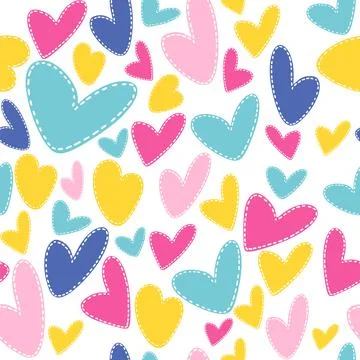 Vector bright seamless pattern with hand drawn hearts romantic Stock Illustration
