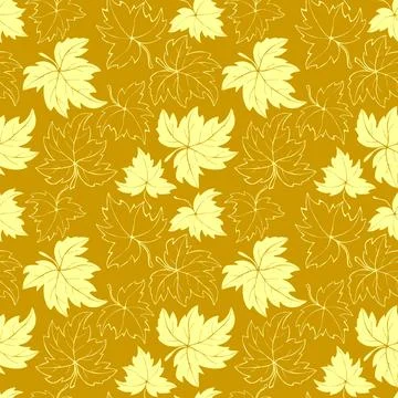 Vector bright seamless pattern with outline falling leaves in doodle flat s.. 스톡 일러스트