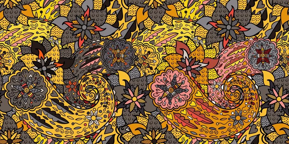 Vector bright seamless pattern in paisley style Stock Illustration