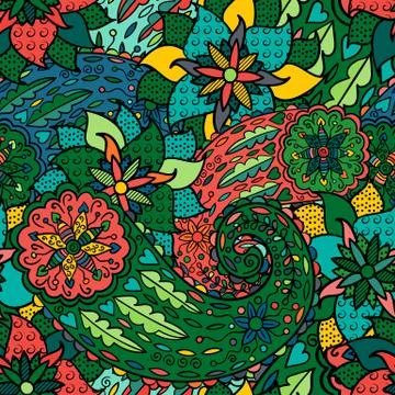 Vector bright seamless pattern in paisley style Stock Illustration