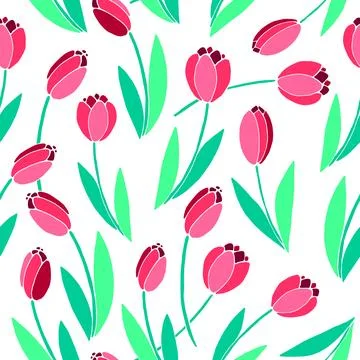 Vector bright seamless pattern with scattered red tulip flowers. Spring holid Stock Illustration