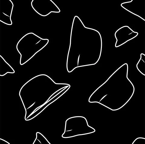 Vector. Bright seamless pattern with simple contour silhouettes of panama. Stock Illustration