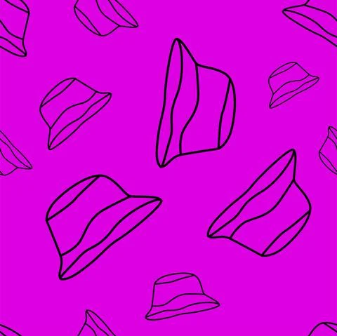 Vector. Bright seamless pattern with simple contour silhouettes of panama. Stock Illustration