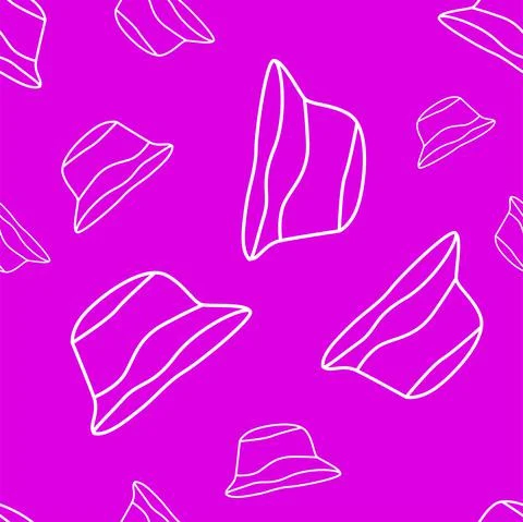 Vector. Bright seamless pattern with simple contour silhouettes of panama. Stock Illustration