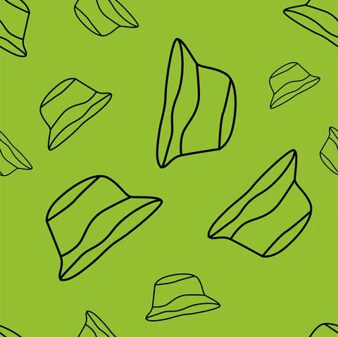 Vector. Bright seamless pattern with simple contour silhouettes of panama. Stock Illustration