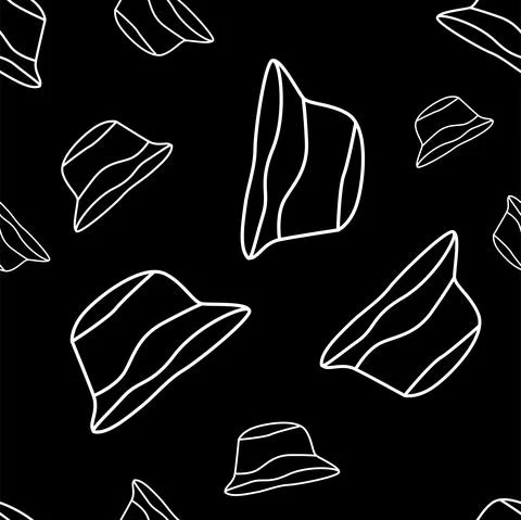 Vector. Bright seamless pattern with simple contour silhouettes of panama. Illustrazione stock