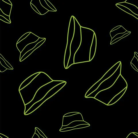 Vector. Bright seamless pattern with simple contour silhouettes of panama. Stock Illustration