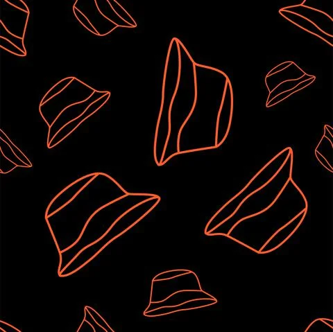 Vector. Bright seamless pattern with simple contour silhouettes of panama. Stock Illustration