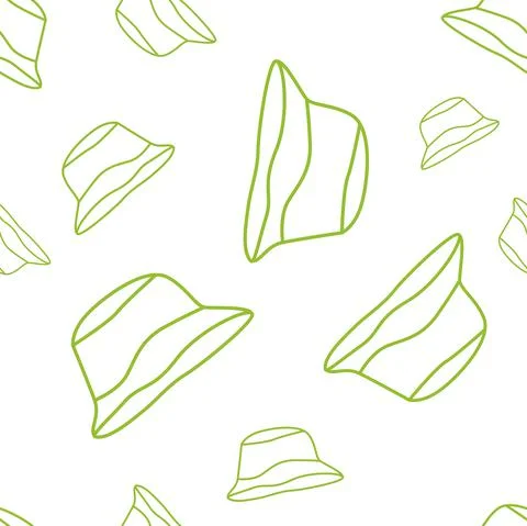 Vector. Bright seamless pattern with simple contour silhouettes of panama. Stock Illustration