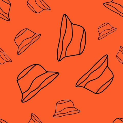 Vector. Bright seamless pattern with simple contour silhouettes of panama. Stock Illustration