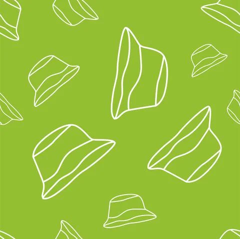 Vector. Bright seamless pattern with simple contour silhouettes of panama. Stock Illustration