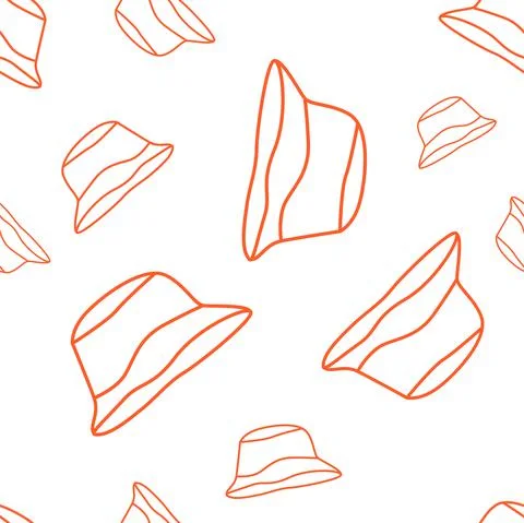 Vector. Bright seamless pattern with simple contour silhouettes of panama. イラスト素材