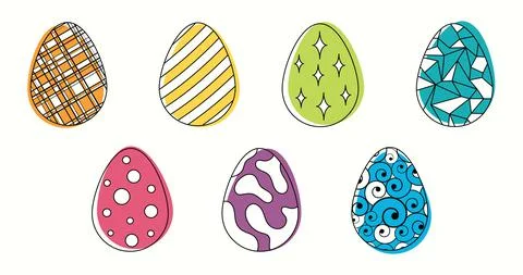 Vector bright set of colored Easter eggs line art. Isolated illustrations 库存插图