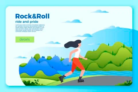 Vector bright summer skating banner template with girl on a skate Stock Illustration