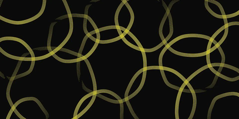 Vector bright yellow neon lines circles on dark backdrop. Abstract futuristic Stock Illustration
