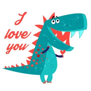 Vector brightly amorous dinosaur enamored Stock Illustration