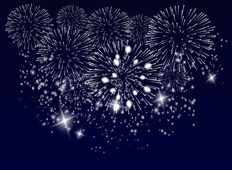 Vector Brightly Colorful Fireworks on the background of the night sky. Stock Illustration