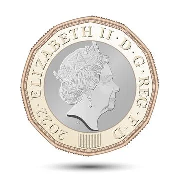Vector British one pound cash coin with queen on obverse. Stock Illustration