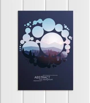Vector brochure A5 or A4 format abstract circles and mountain landscape design Stock Illustration