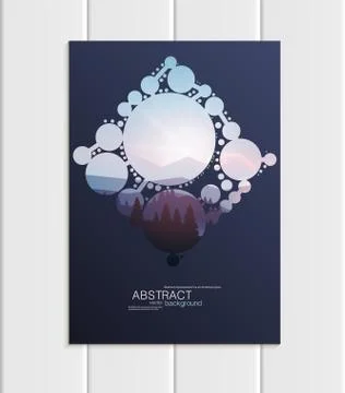 Vector brochure A5 or A4 format abstract circles and mountain landscape design Stock Illustration