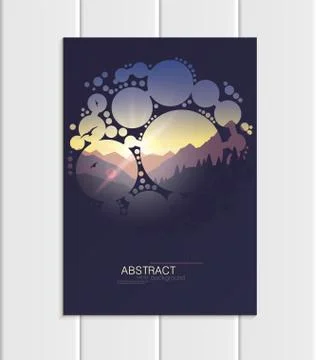 Vector brochure A5 or A4 format abstract circles and mountain landscape design Stock Illustration