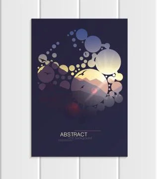 Vector brochure A5 or A4 format abstract circles and mountain landscape design Stock Illustration