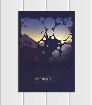 Vector brochure A5 or A4 format abstract circles and mountain landscape design Stock Illustration