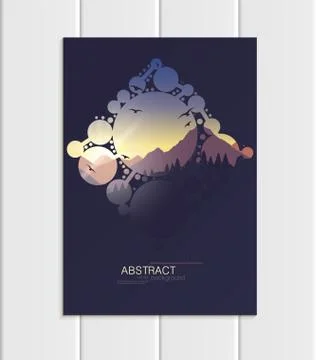 Vector brochure A5 or A4 format abstract circles and mountain landscape design Stock Illustration