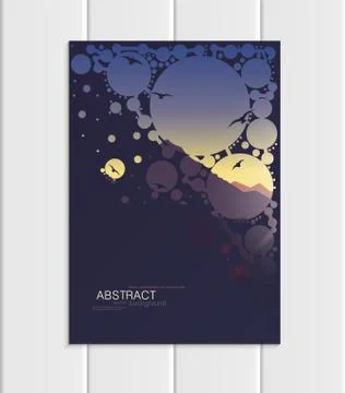 Vector brochure A5 or A4 format abstract circles and mountain landscape design Stock Illustration