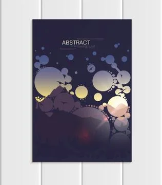 Vector brochure A5 or A4 format abstract circles and mountain landscape design Stock Illustration