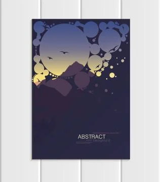 Vector brochure A5 or A4 format abstract circles and mountain landscape design Stock Illustration